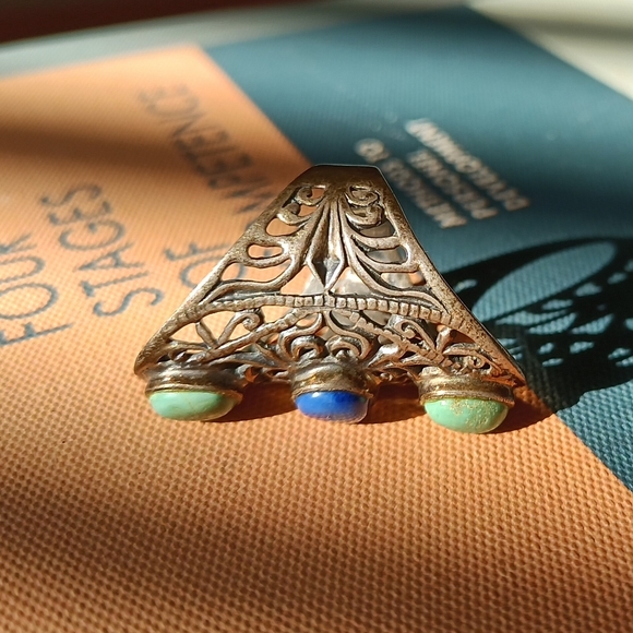 Turquoise and Blue Stone Sterling Silver Ring 6.75 - Picture 3 of 8